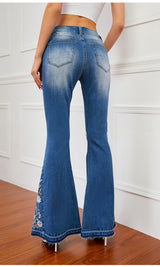 3D Embroidered Trousers Flared Jeans