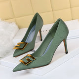 Shallow Pointed Metal Square Buckle Shoes