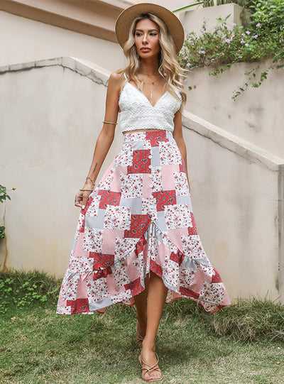 Chiffon Loose Print Irregular Skirt