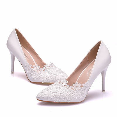 White Lace Flower Wedding Shoes