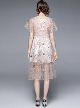 Heavy Embroidery Lace Mesh Stitching Dress