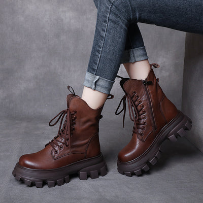 Leather Sponge Cake Foaming Thick Platform Light Martin Boots