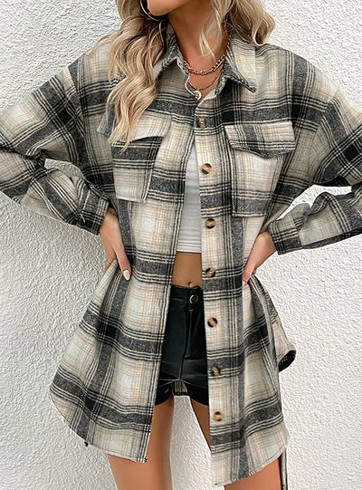 Plaid Retro Thick Woolen Lapel Coat