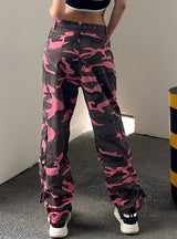 Contrast Camouflage Multi-pocket Denim Trousers