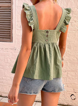 Loose Ruffled Square Collar Halter Top