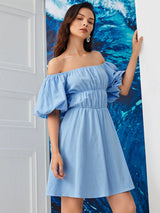 Sky Blue Off the Shoulder Dress