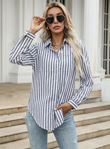 Button Cardigan Striped Lapel Shirt