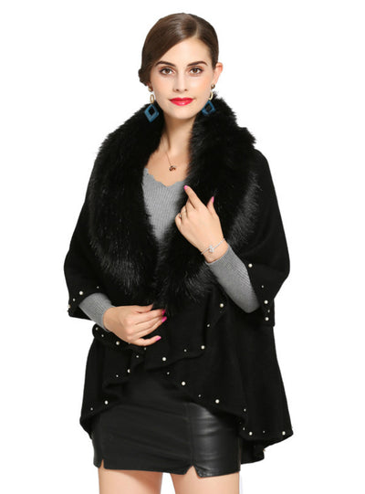 Knitted Sweater Cardigan Female Fox Fur Shawl Cape