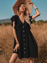 V-neck One-breasted Big Swing Dress