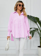 Pleated Loose Striped Shirt Top