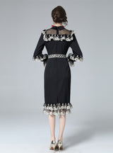 Waist Retro Lantern Sleeve Lace Dress