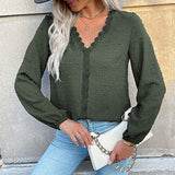 V-neck Long Sleeve Stitching Shirt