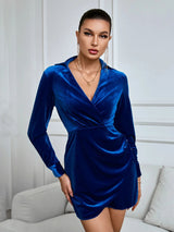 V-neck Long-sleeved Shirt Velvet Dress