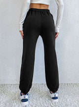 pocket Print Black Straight Leg Long Pants