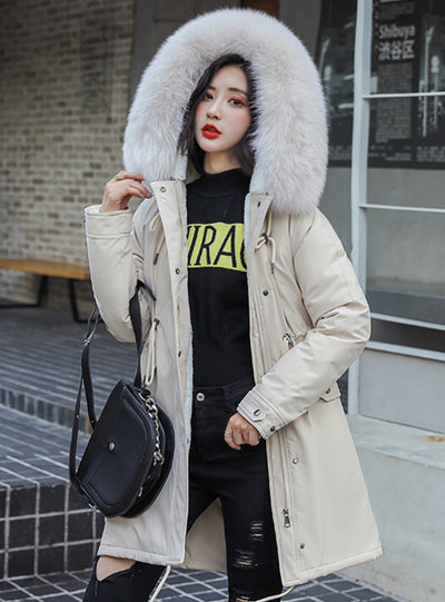 Women's Parkas Coats Hooded Fur Collar Thick Section