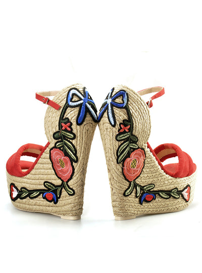 Embroidered Platform Shoes Espadrille Shoes Flower