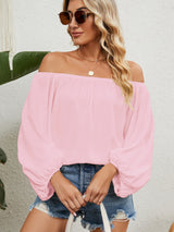 Off the Shoulder Solid Color Chiffon Top