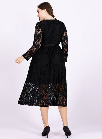 Black Hollow High Waist Long Sleeve Dress