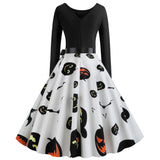 Printed Pumpkin Retro Long-sleeved Dress