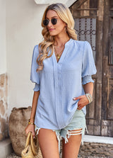 V-neck Five-point Sleeve Shirt