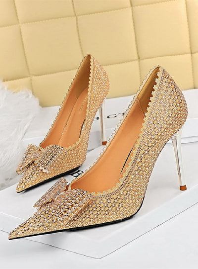 Stiletto Pointed Rhinestone Bow Shoes