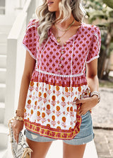 V-neck Short-sleeved Printed Shirt