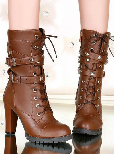 High heels Platform Buckle Zipper Rivets Sapatos