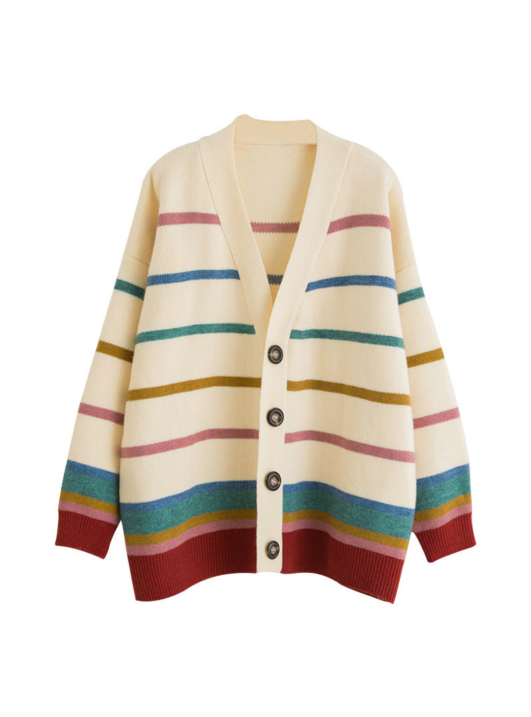 2023 Loose Sweater Long Stripe Knit Cardigan For Women