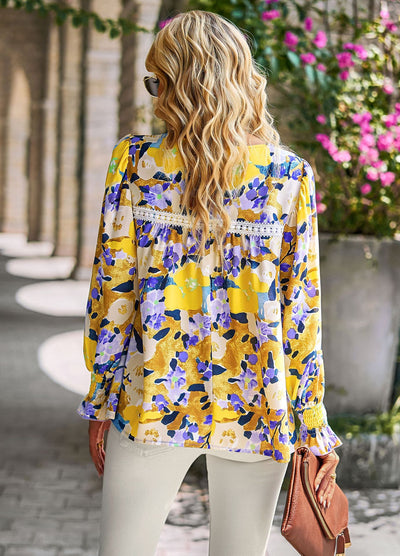 Women Floral Long Sleeve Top Shirt