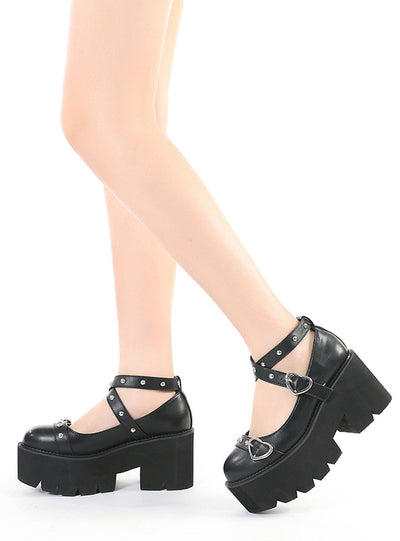 Buckle Heart-shaped Rivet Platform Shoes