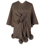 Solid Color Wool Ball Cardigan Sweater Cloak Shawl