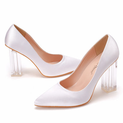 Square-heeled Transparent Pointed Shoes