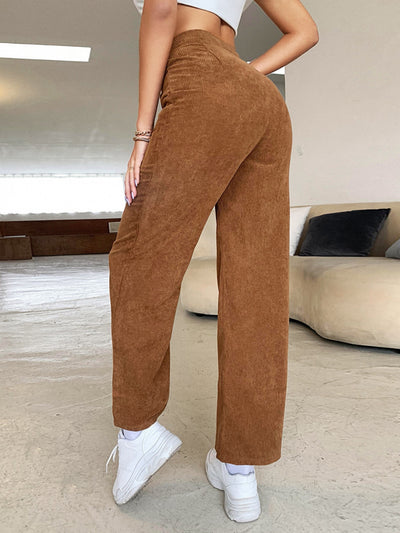 Casual High Waist Button Pocket Corduroy Pants