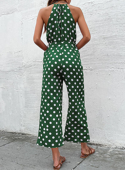 Loose-necked Wide-leg Polka-dot Jumpsuit