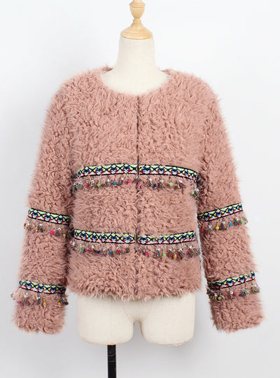 National Style Faux Fur Fringed Plush Coat