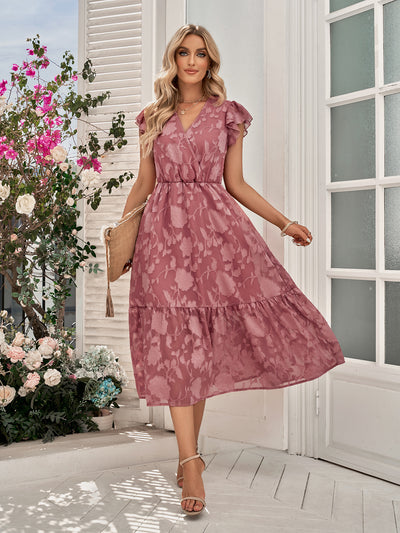 Leisure V-neck Flower Sleeveless Dress