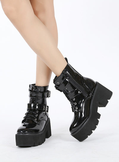 Round Head Zipper Metal High Heel Martin Boots