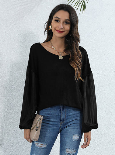 Round Neck Lantern Sleeve Long Sleeve T-shirt