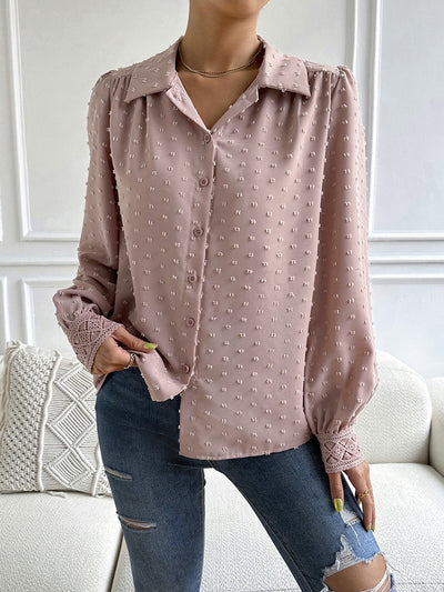 Wool Ball Stitching Lace Shirt Top