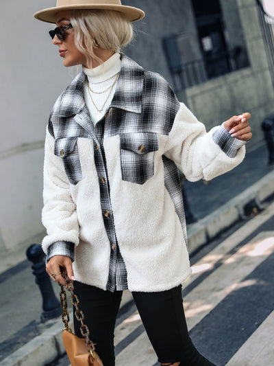 Double-faced Cashmere Plaid Stitching Lapel Plush Coat