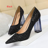 Transparent Crystal Thick Heel Sequins Shoes