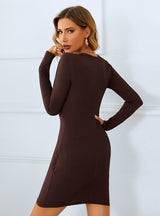 Long Sleeve Slim Pleated Dress