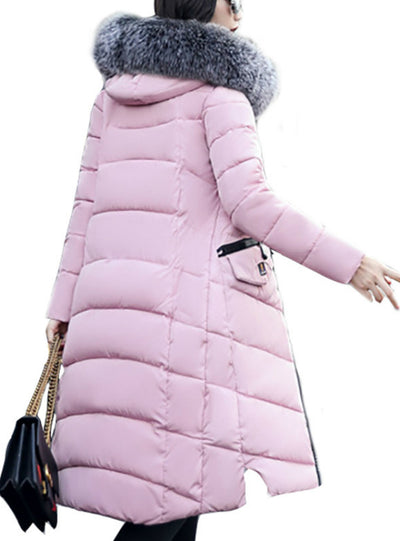 Hooded Coat Fur Collar Thicken Warm Long Jacket 