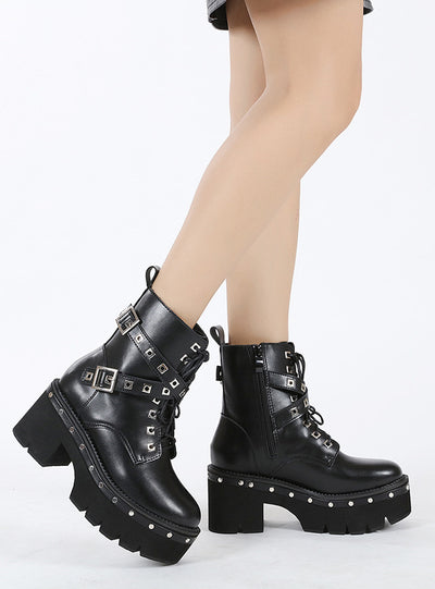 Women's Martin Boots With Thick Heel Rivet