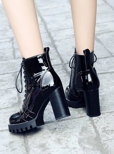 Women Boots High Heel Shoes Round Toe Boots