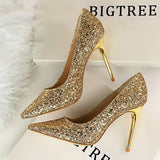 Sequin Pointed High Heel Shoes