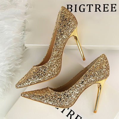 Sequin Pointed High Heel Shoes