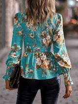 Round Neck Shirt Long Sleeve Flower Shirt