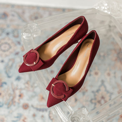 Red Satin Pointed Shallow Shoes