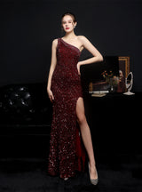 One Shoulder Sequins Party Evening Dress